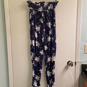 Floral Paper Bag Waist Pants